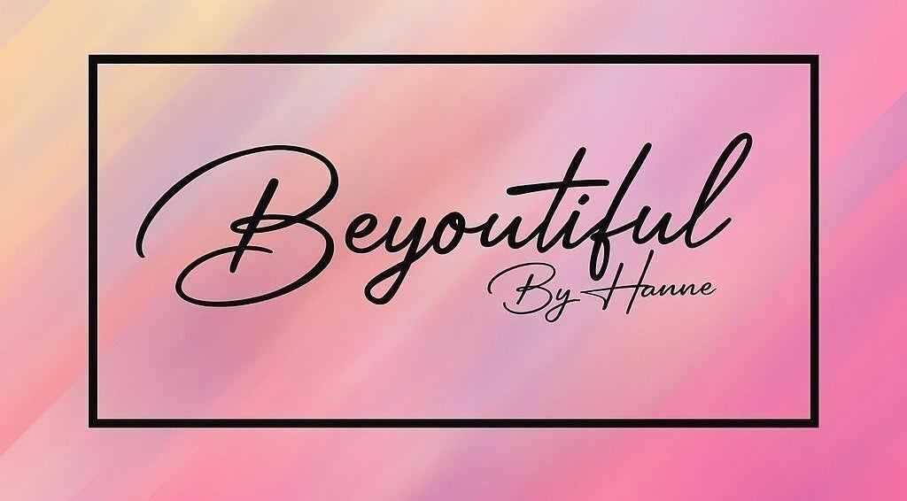 Elegant logo van Beyoutifulbyhanne Neeroeteren op een roze achtergrond, Maaseik, Vlaanderen, BE.