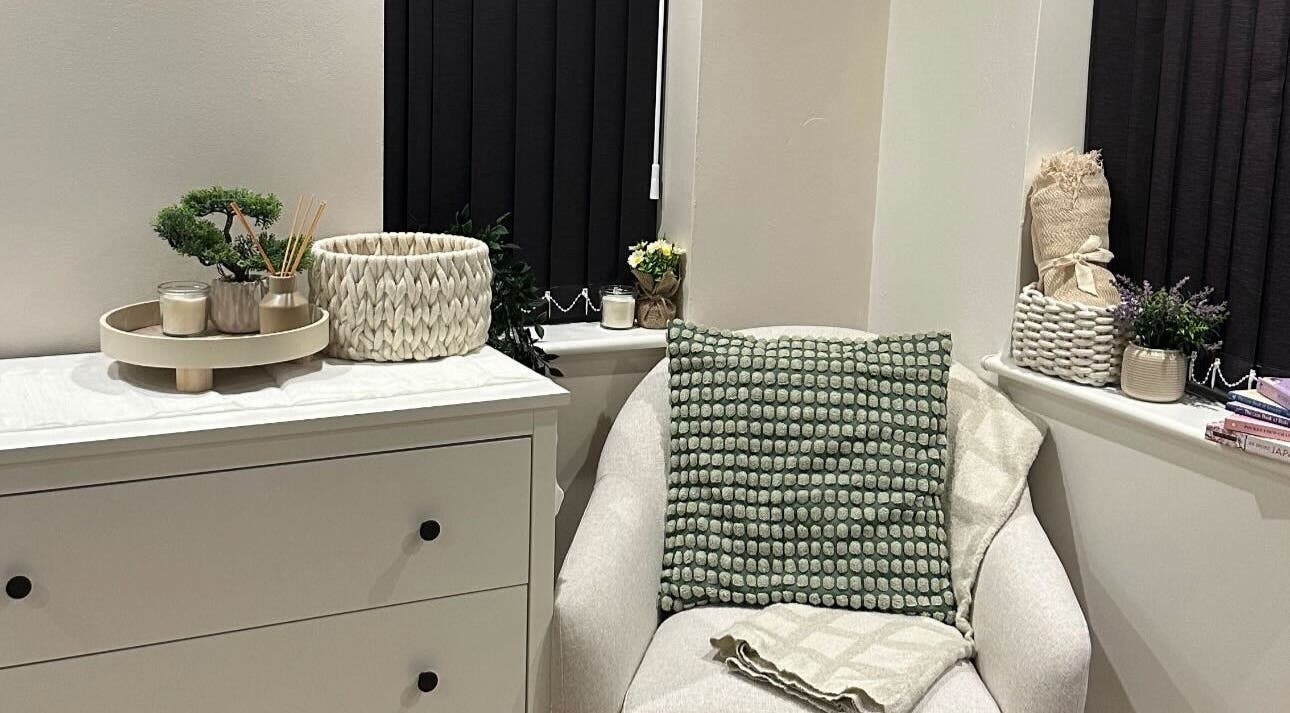 Serene room at nicoleleestudios in Kirkby In Ashfield, England, GB, featuring cozy chair and decor accents.