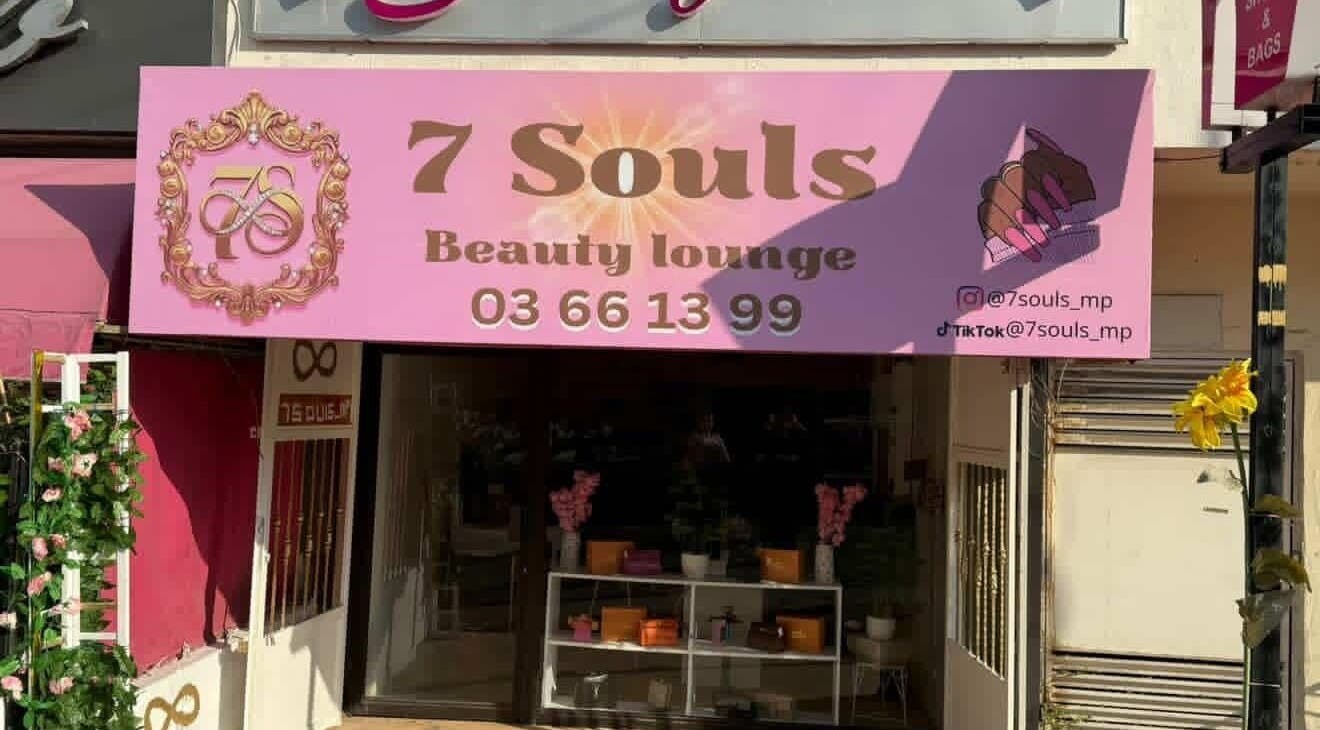 7 Souls beauty lounge entrance with pink sign in Jabal Lubnan, LB.