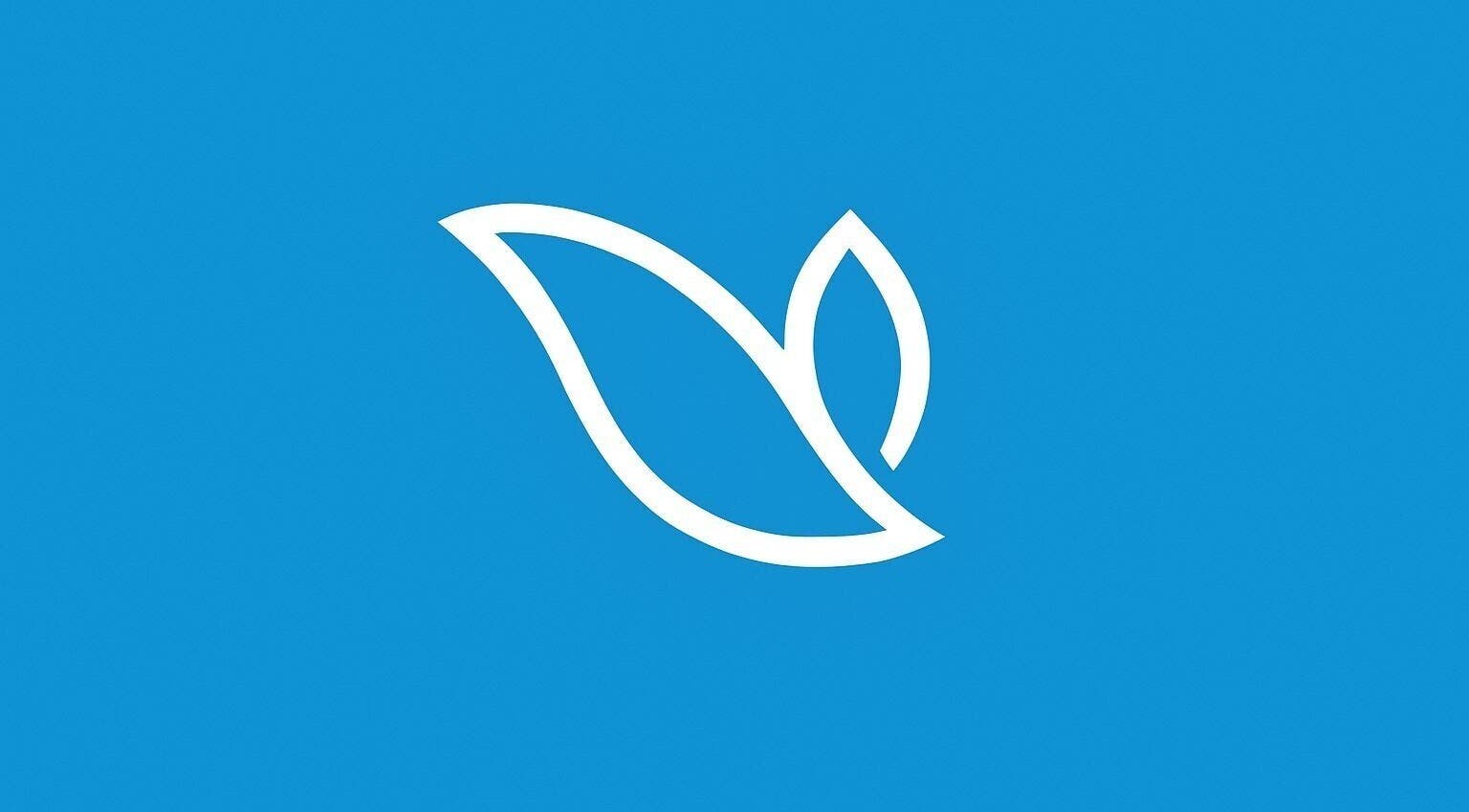 Luxury Beauty & Spa logo with white leaf design on blue background, London, England, GB.