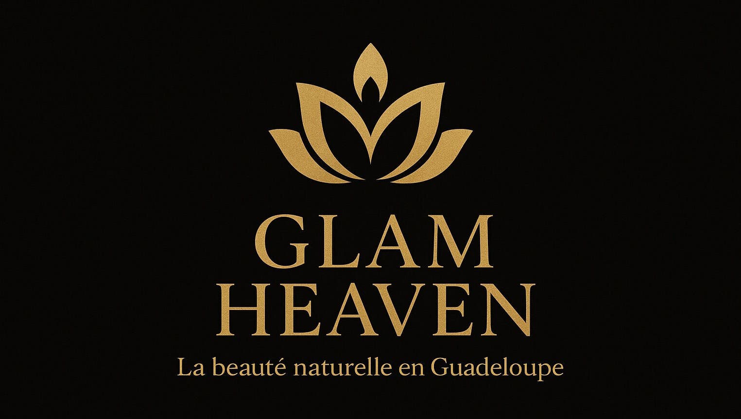Logo élégant GLAM HEAVEN, PETIT BOURG, FR. Design floral doré sur fond noir.