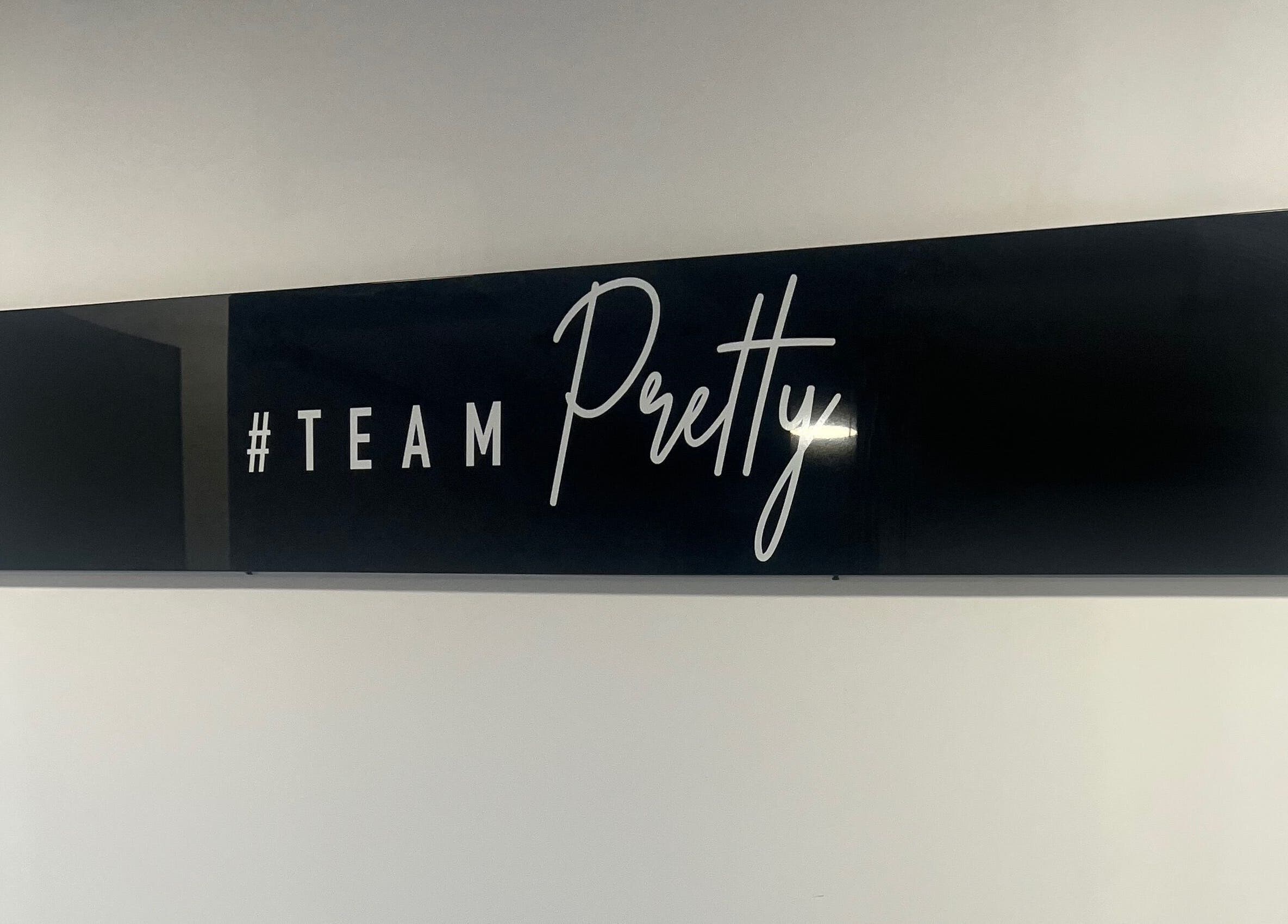 #TeamPretty sign at Lashmelovely salon, located in Liverpool, England, GB.