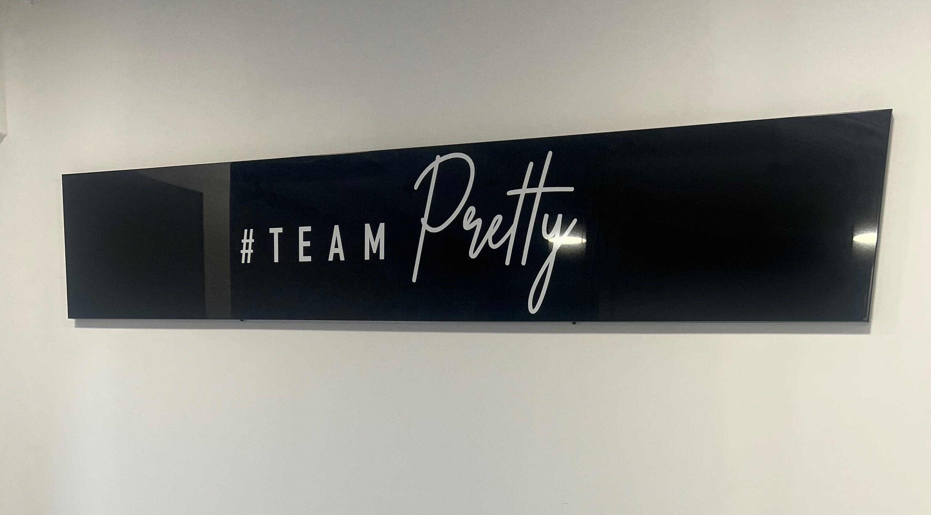 #TeamPretty sign at Lashmelovely salon, located in Liverpool, England, GB.