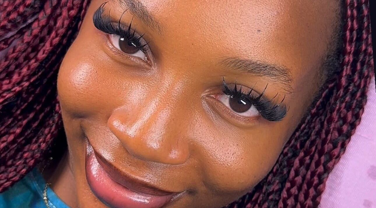 Close-up of expertly done lashes at Getlashedby_d.a, Lagos, Lagos, NG. Perfectly styled, long eyelash extensions.