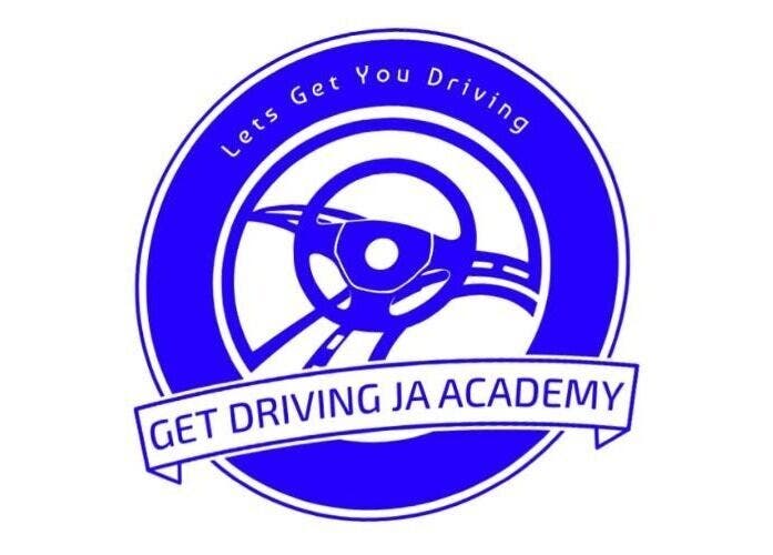 Logo of Get Driving Ja Academy in Kingston, St. Andrew Parish, JM featuring a steering wheel design.