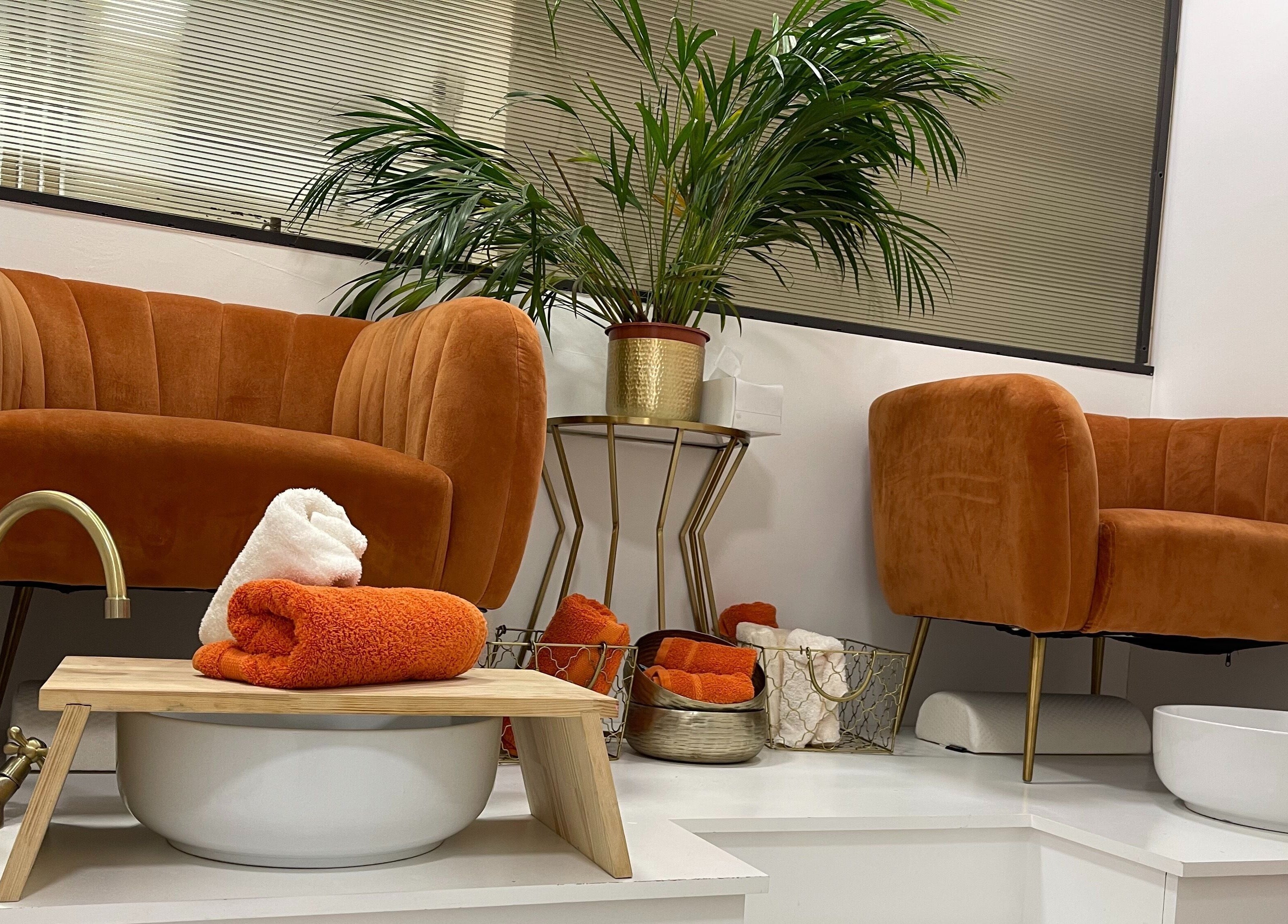 Luxurious pedicure chairs at MP Nails and Beauty in Northampton, England, GB provide a relaxing spa experience.
