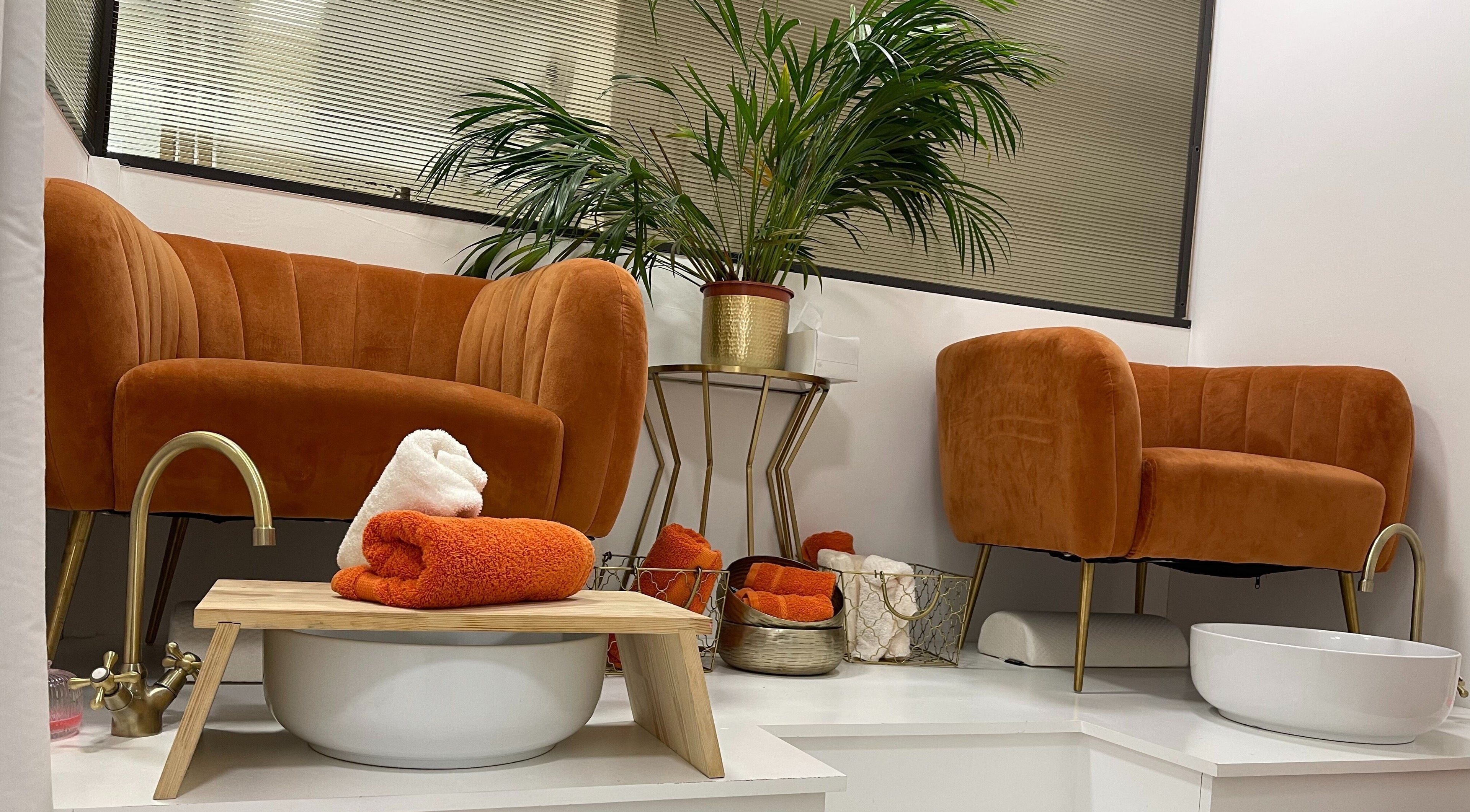Luxurious pedicure chairs at MP Nails and Beauty in Northampton, England, GB provide a relaxing spa experience.