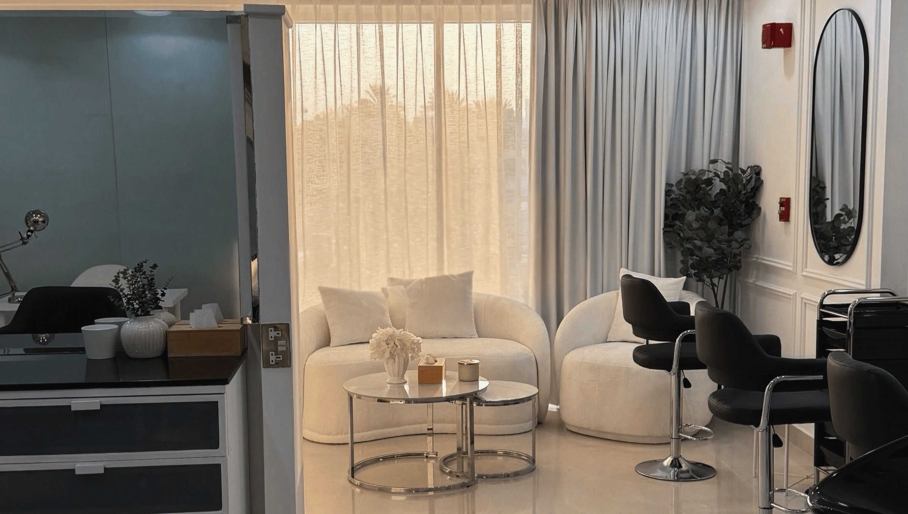 Luxurious salon interior with stylish seating at Maison Haniel, Dubai, AE. Ideal for beauty and relaxation.