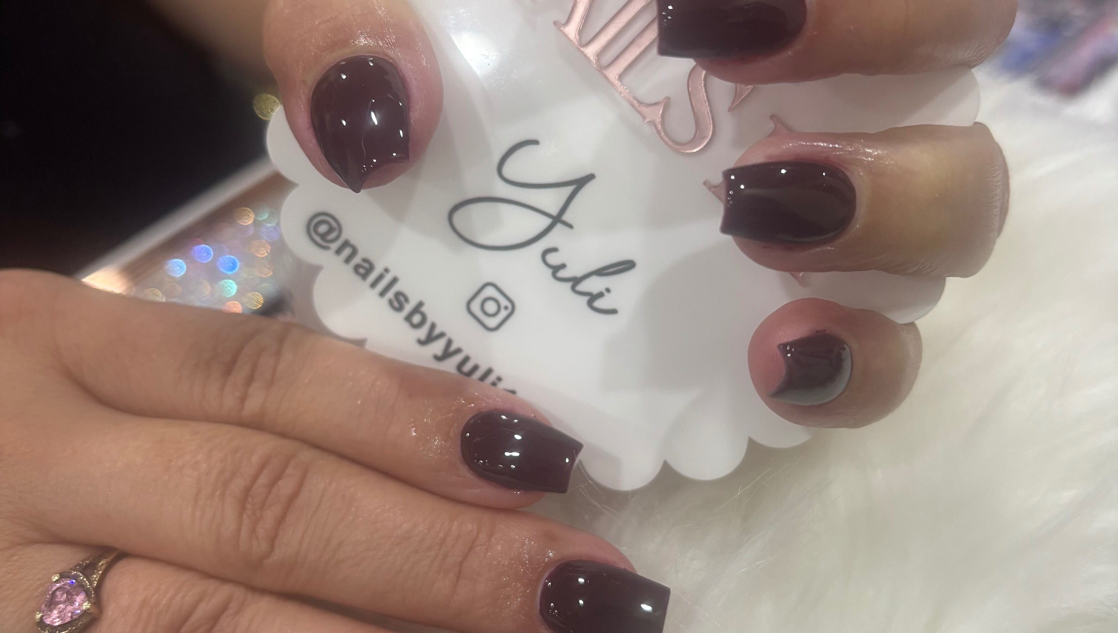 Chic dark nails showcased by Nails by Yuli in Greenacres, Florida, US.