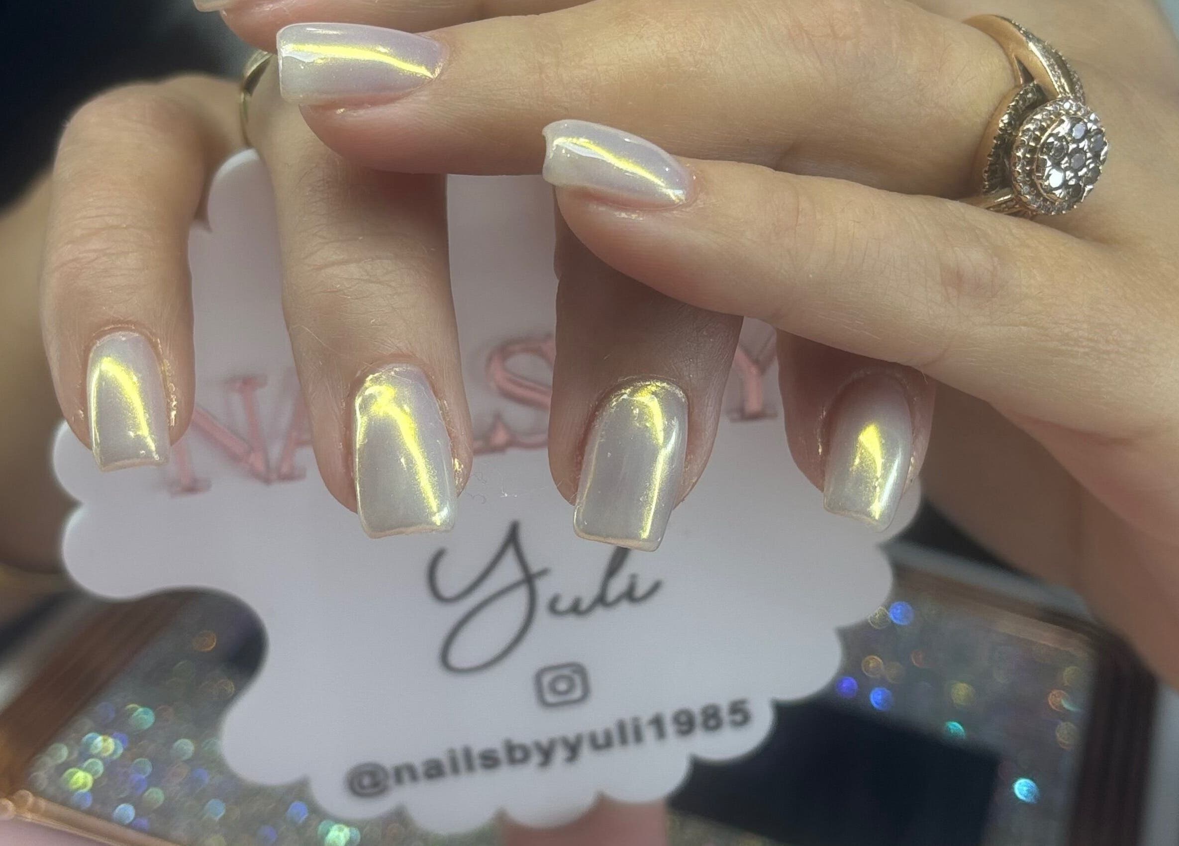 Elegant iridescent nails crafted at Nails by Yuli, Greenacres, Florida, US, showcasing perfect nail art.