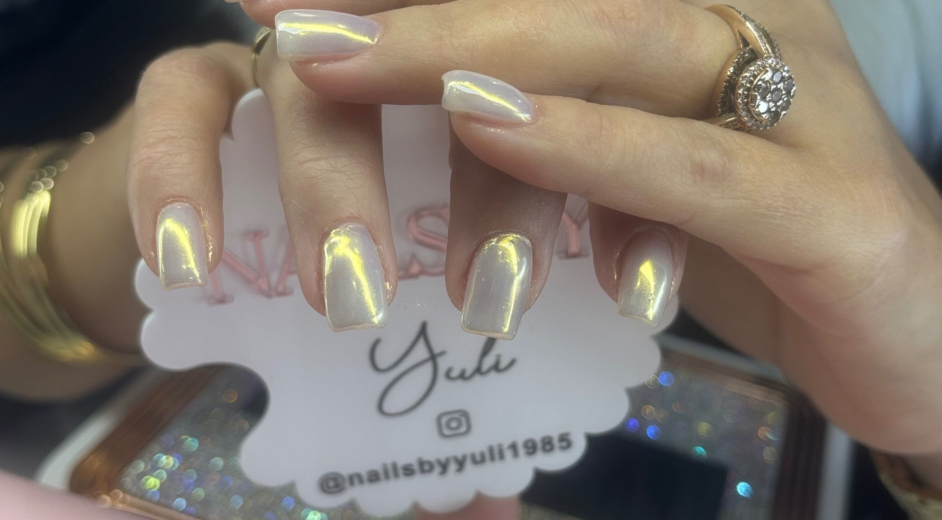 Elegant iridescent nails crafted at Nails by Yuli, Greenacres, Florida, US, showcasing perfect nail art.