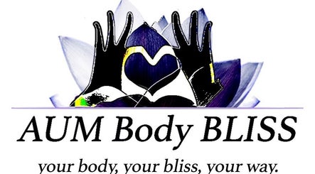 AUM Body Bliss LLC logo featuring a lotus and heart-shaped hands at Saint Albans City, Vermont, US.
