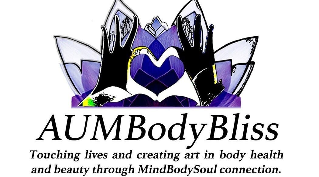 AUM Body Bliss LLC logo featuring a heart and lotus at Saint Albans City, Vermont, US.