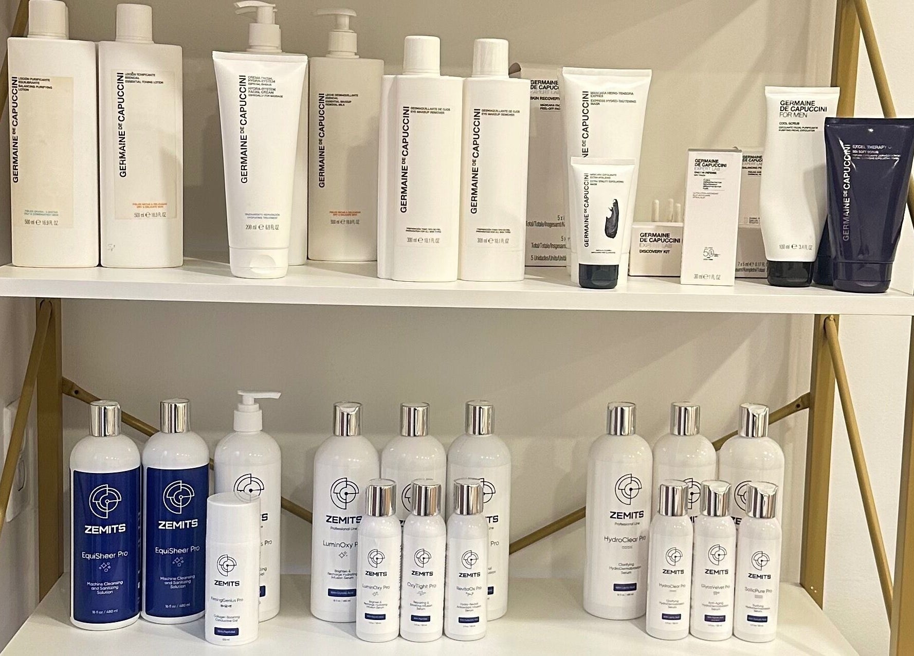 Shelves of luxury skincare products at Mimi Medical Spa, Dieppe, New Brunswick, CA.
