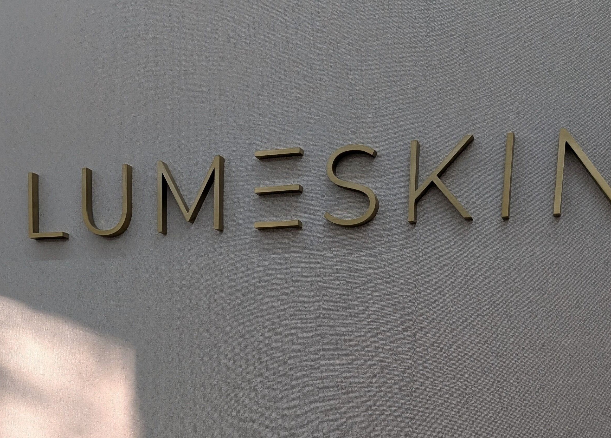 Lume Skin Aesthetics signage in Diamond Creek, Victoria, AU with modern gold lettering.