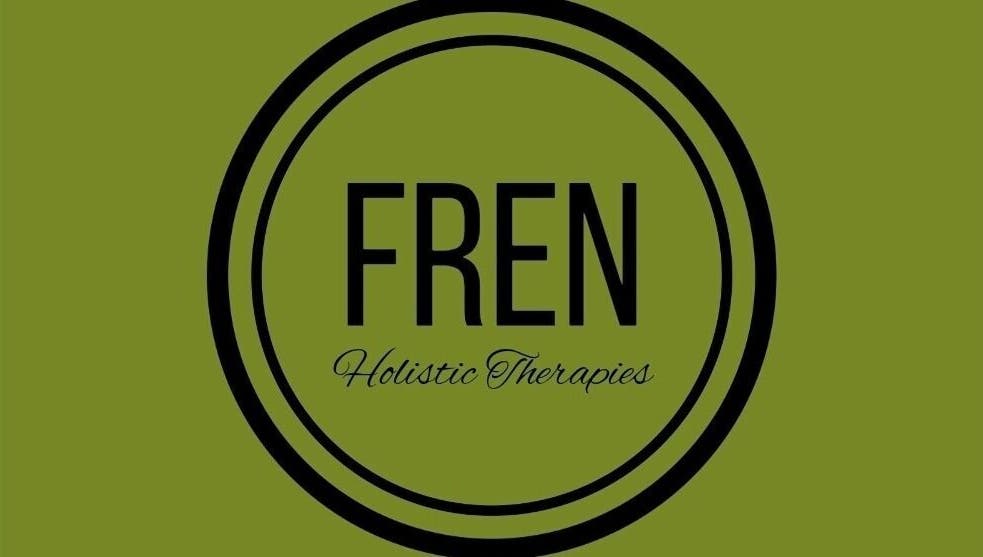 Fren Holistic Therapies logo, Londonderry, Northern Ireland, GB. Featuring green background and bold font.