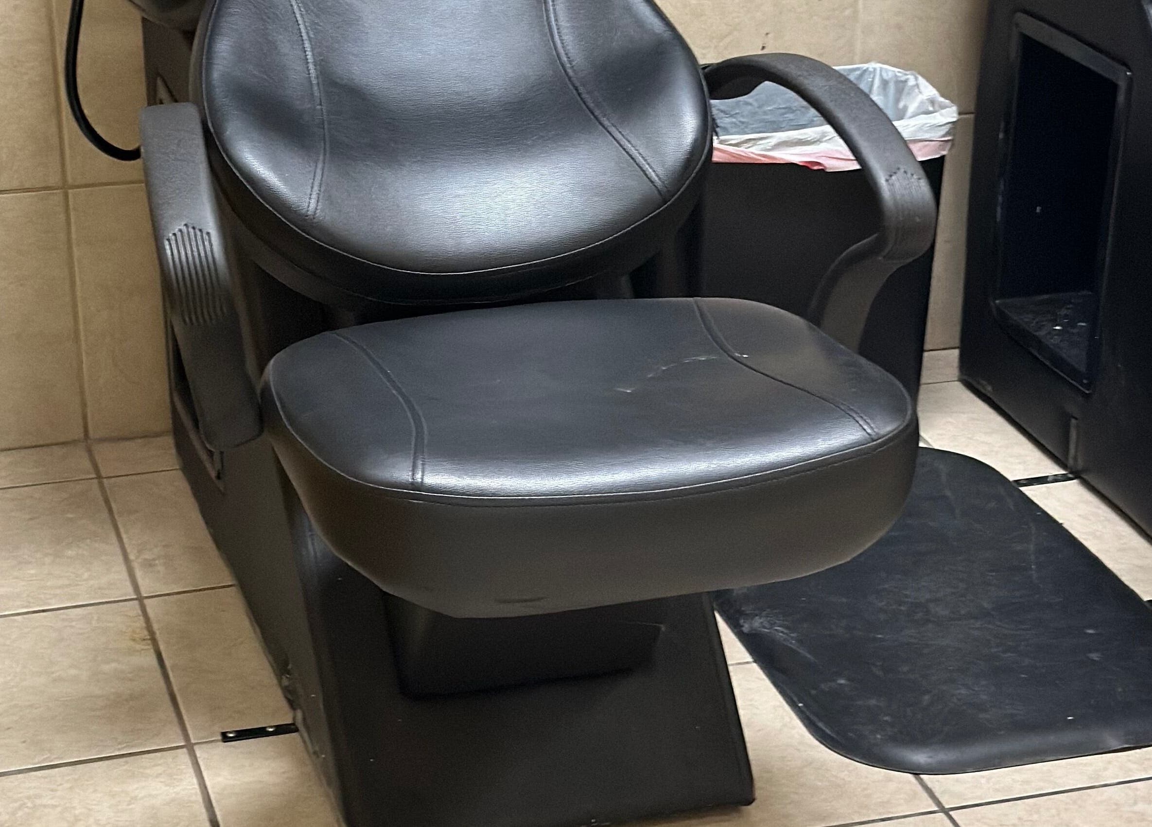 Comfortable salon chair at 360 Perfect Beauty in Houston, Texas, US.