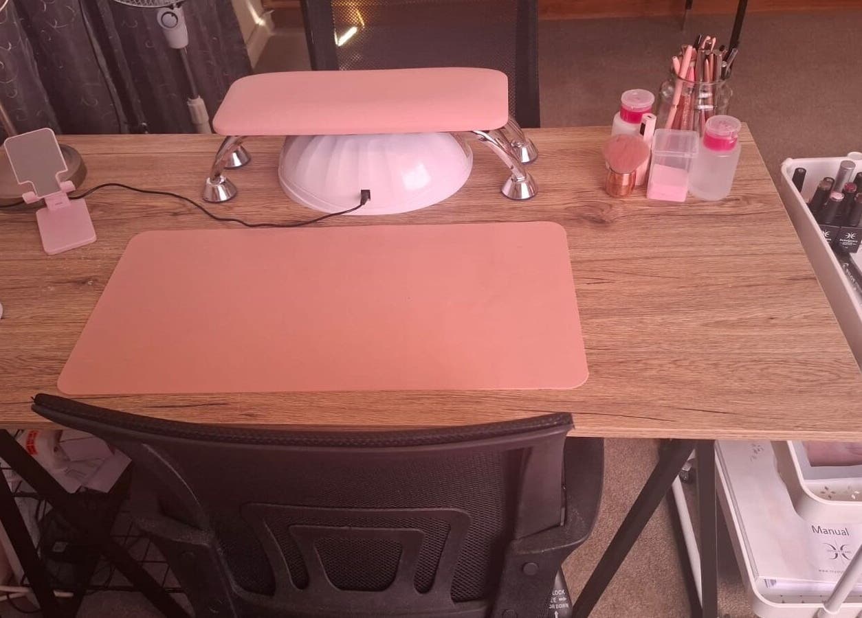 Chic nail station at Nails By Emma in Upington, Northern Cape, ZA, featuring tools and a neat, modern setup.