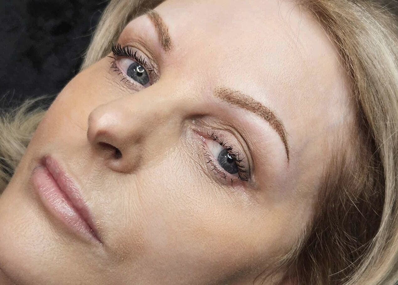Close-up of microbladed eyebrows at Cry Baby Cosmetic Ink in Melbourne, Victoria, AU showcasing precision beauty.