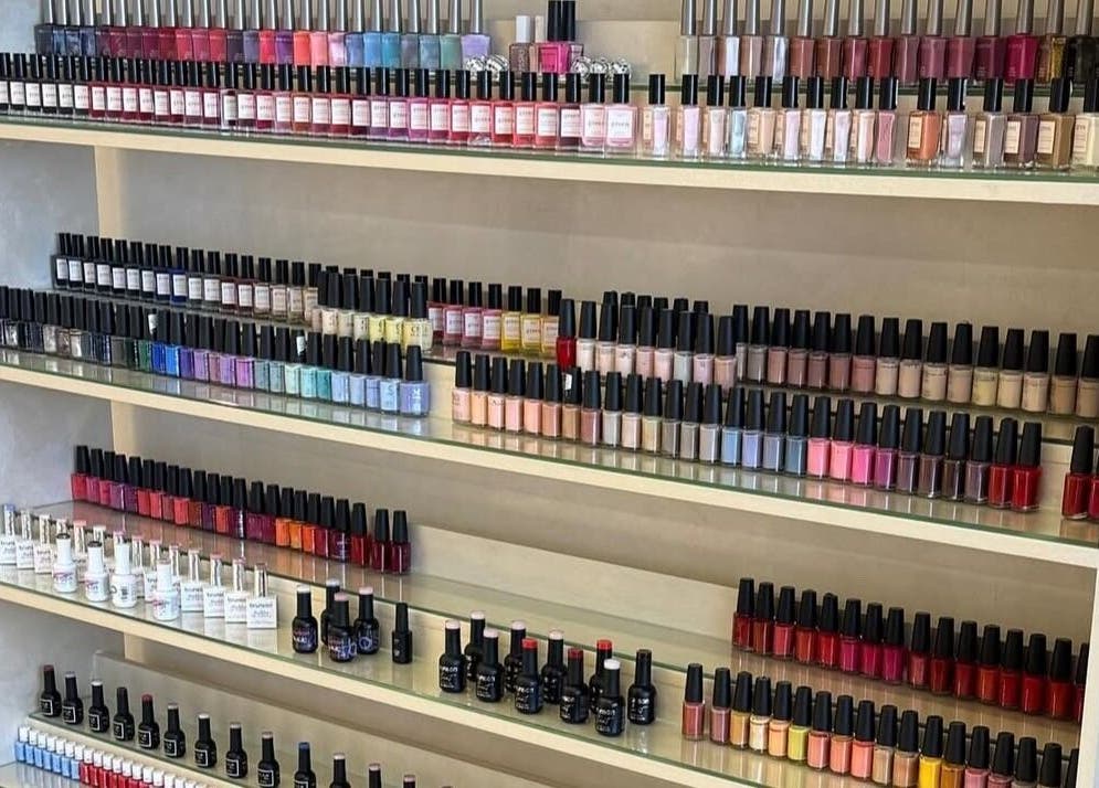 Colorful nail polish display at betterfy in Riyadh, SA showcasing a wide range of shades.
