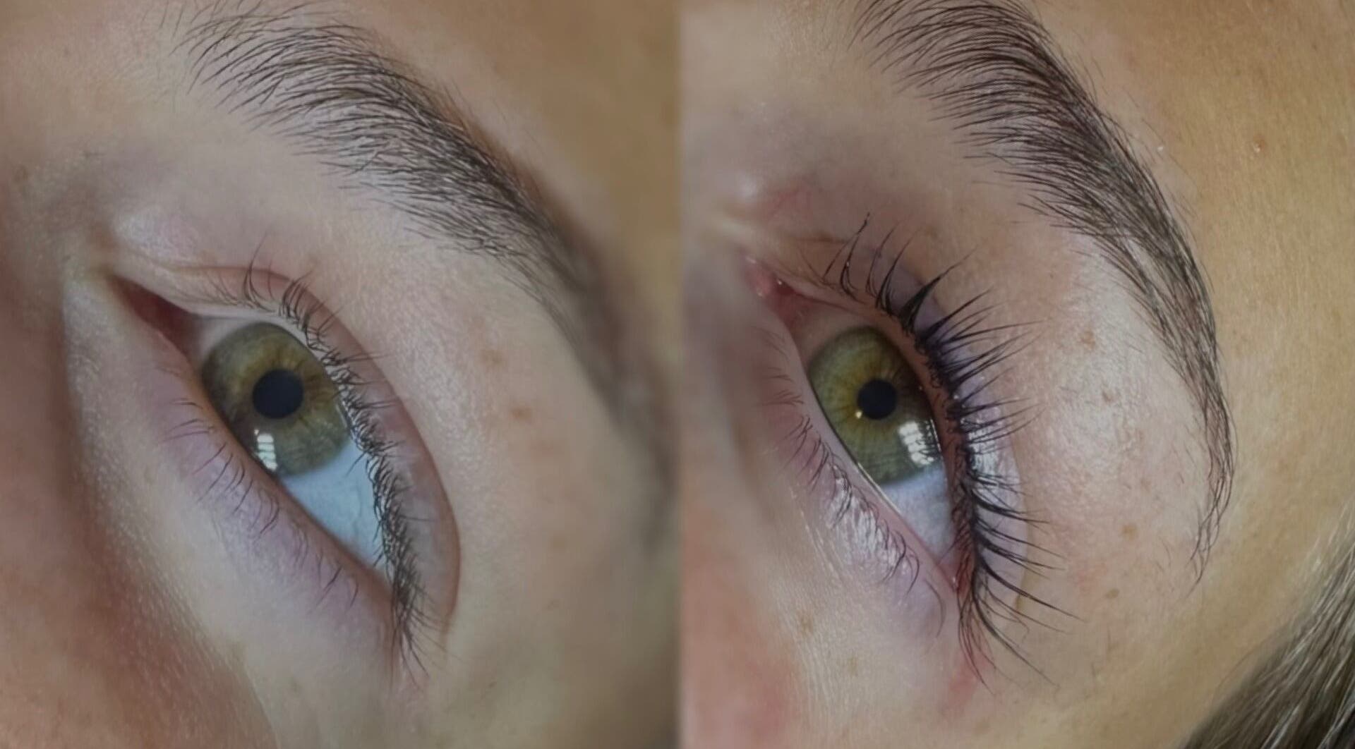 Before and after lash treatment at Meredyddcei.beauty, Langstone, Wales, GB showcasing enhanced eyelash look.