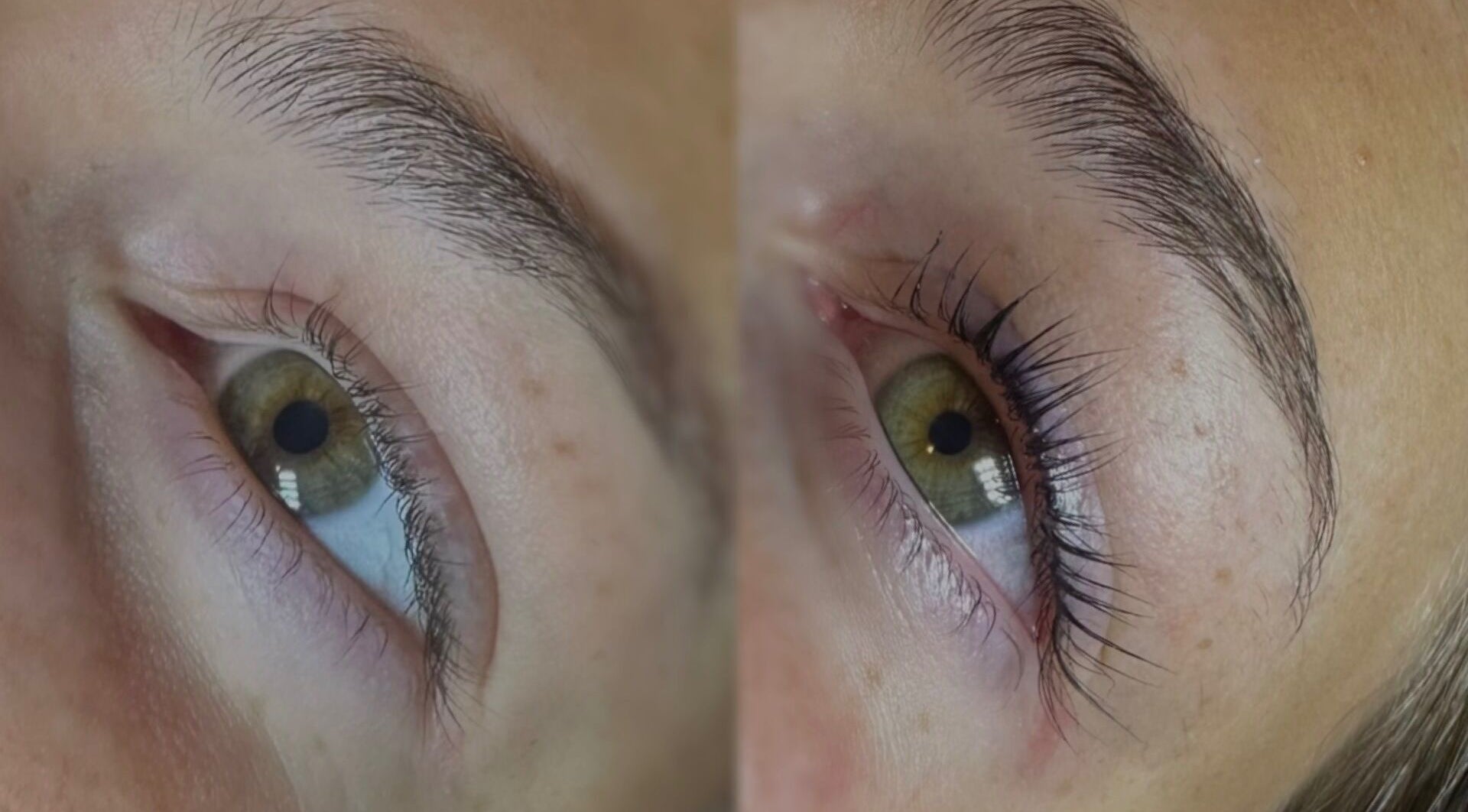 Before and after lash treatment at Meredyddcei.beauty, Langstone, Wales, GB showcasing enhanced eyelash look.