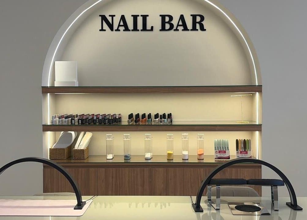Nail bar at Diamond Beauty, Jeddah, Makkah Province, SA, featuring nail polish and manicure tools.