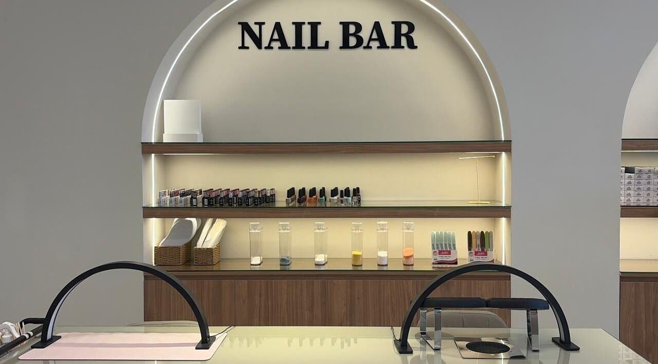 Nail bar at Diamond Beauty, Jeddah, Makkah Province, SA, featuring nail polish and manicure tools.