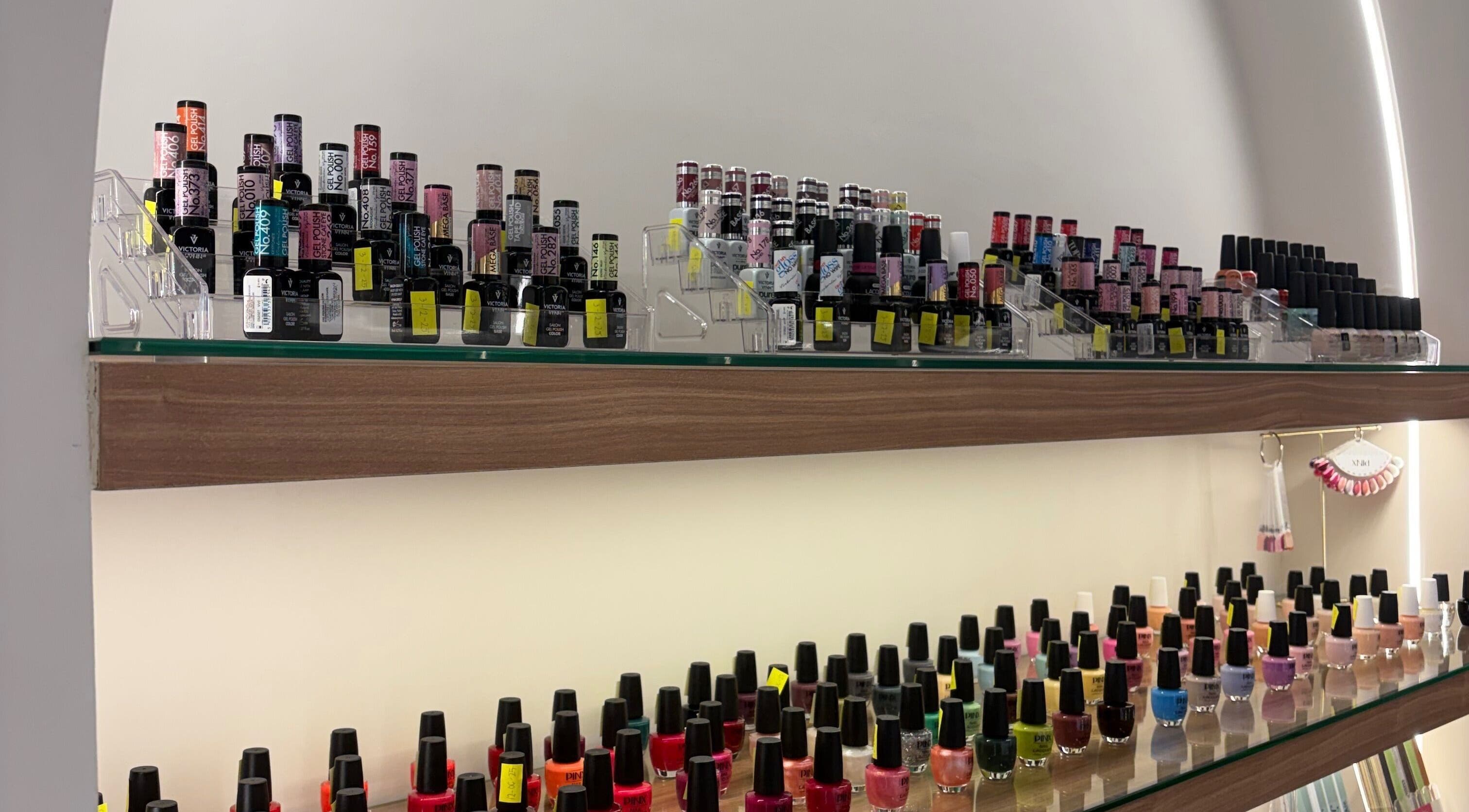 Colorful nail polish display at Diamond Beauty | الماسة, Jeddah, Makkah Province, SA.