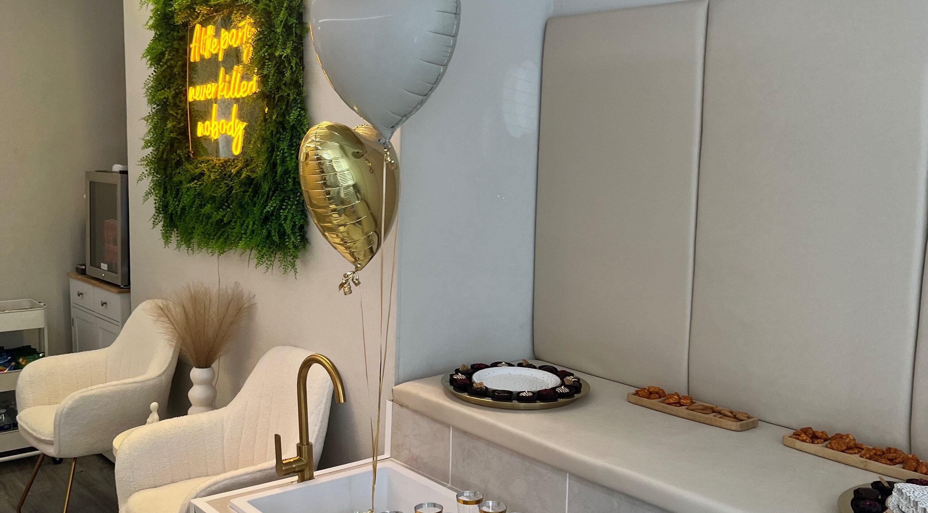 Relaxing spa setting at Beauty by Courtney, Plymouth, England, GB, with chic decor and plush seating.