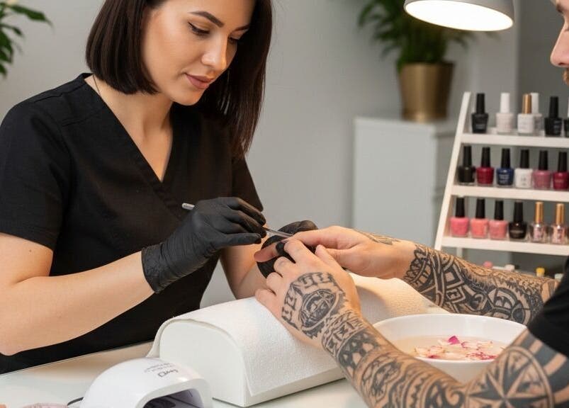 Professional manicure service at The Groom Room, George, Western Cape, ZA. Relaxing nail care session.