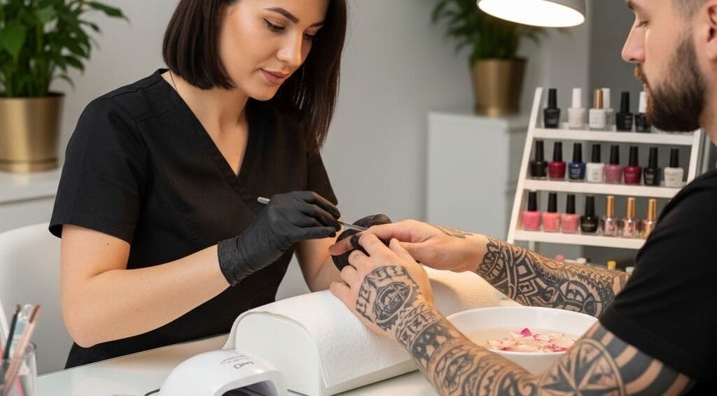 Professional manicure service at The Groom Room, George, Western Cape, ZA. Relaxing nail care session.