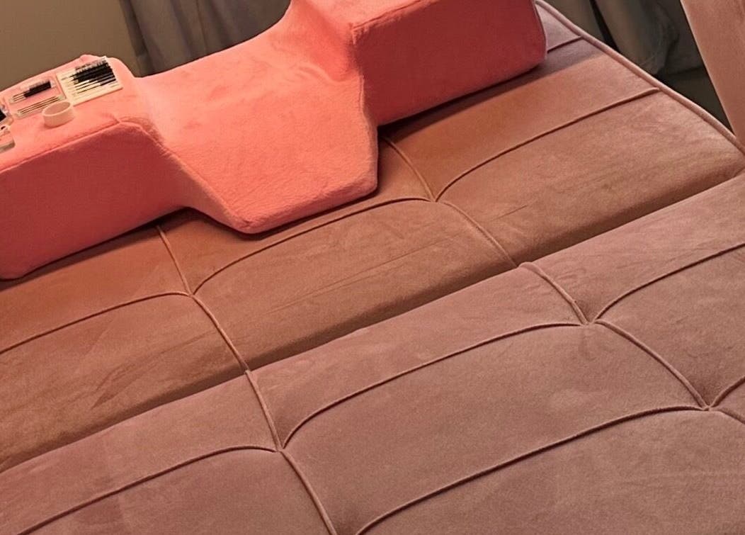 Plush pink lash bed at GandaWink Lashes-Filipina Lash Tech, Mississauga, Ontario, CA, ready for service.