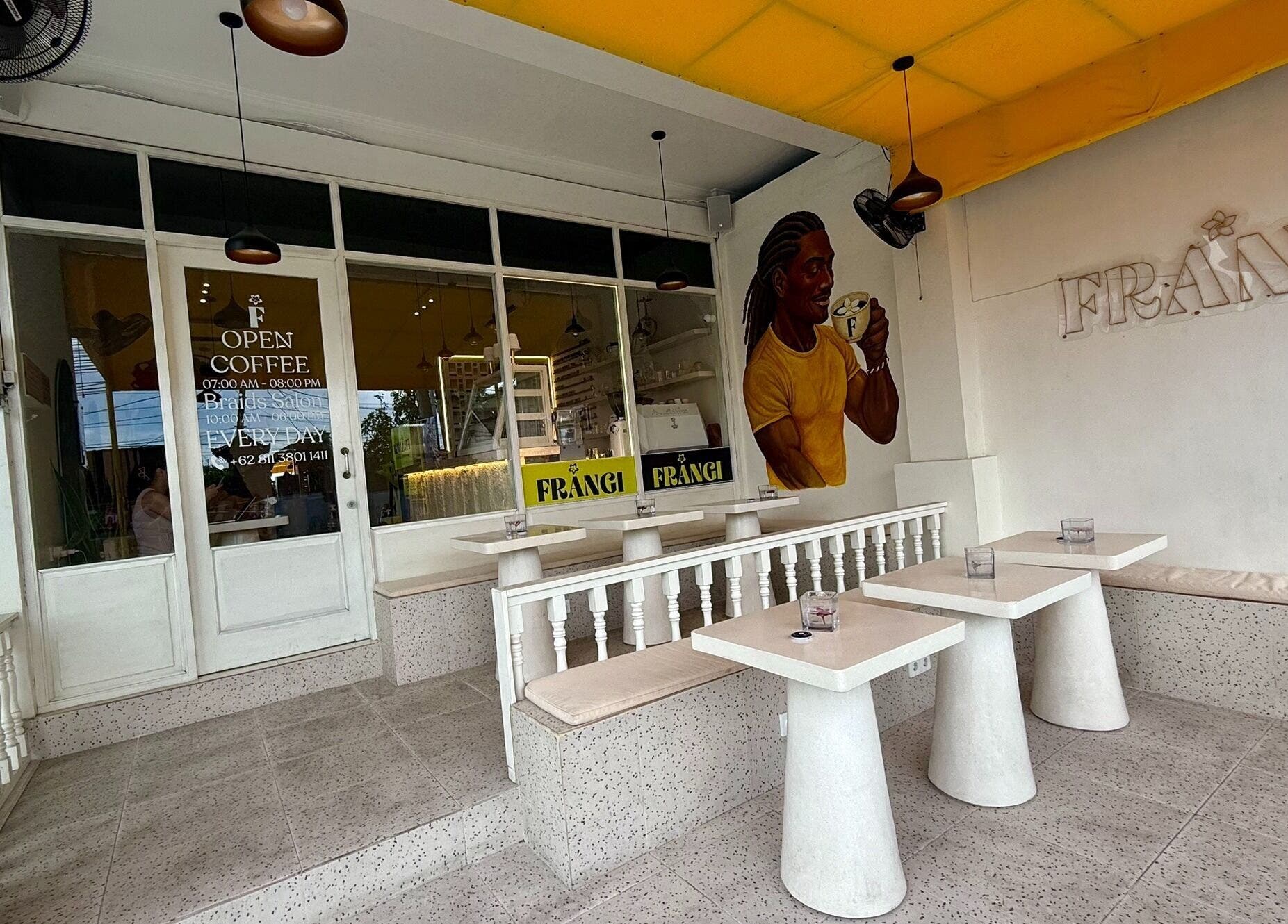 Frangi Braids Salon entrance with vibrant decor, located in Bali, Bali, ID.