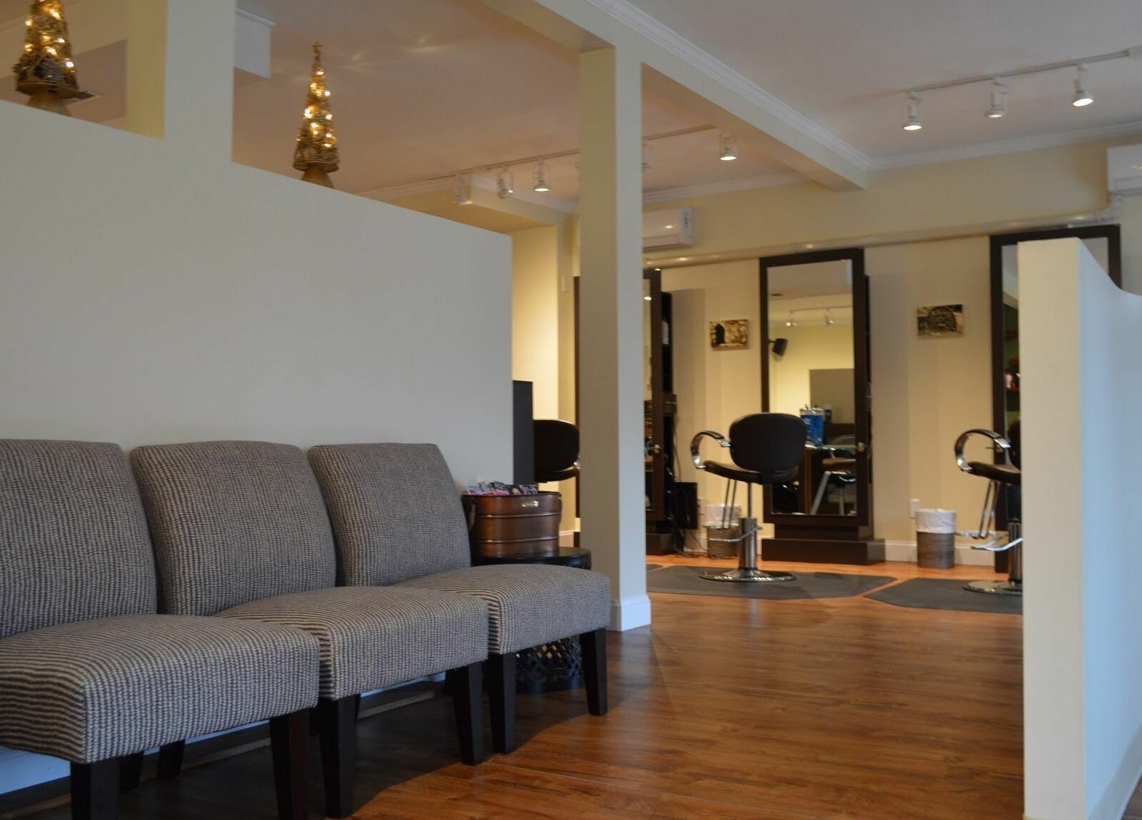 Modern chairs and styling stations in Sizo Salon, Patterson, New York, US.