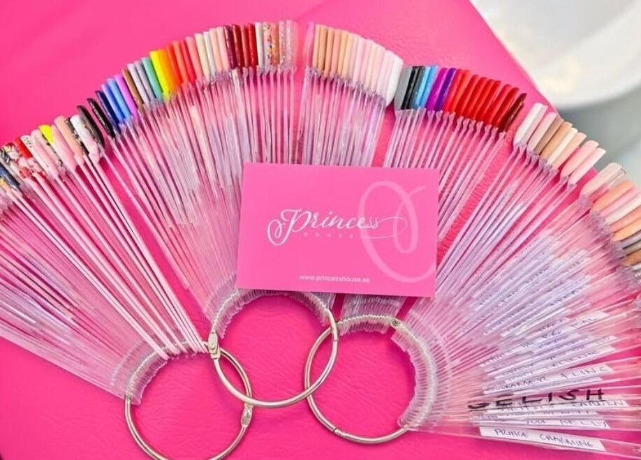 Colorful nail polish selection at Princess House Beauty Salon in Dubai, Dubai, AE. Vibrant choices for manicure.