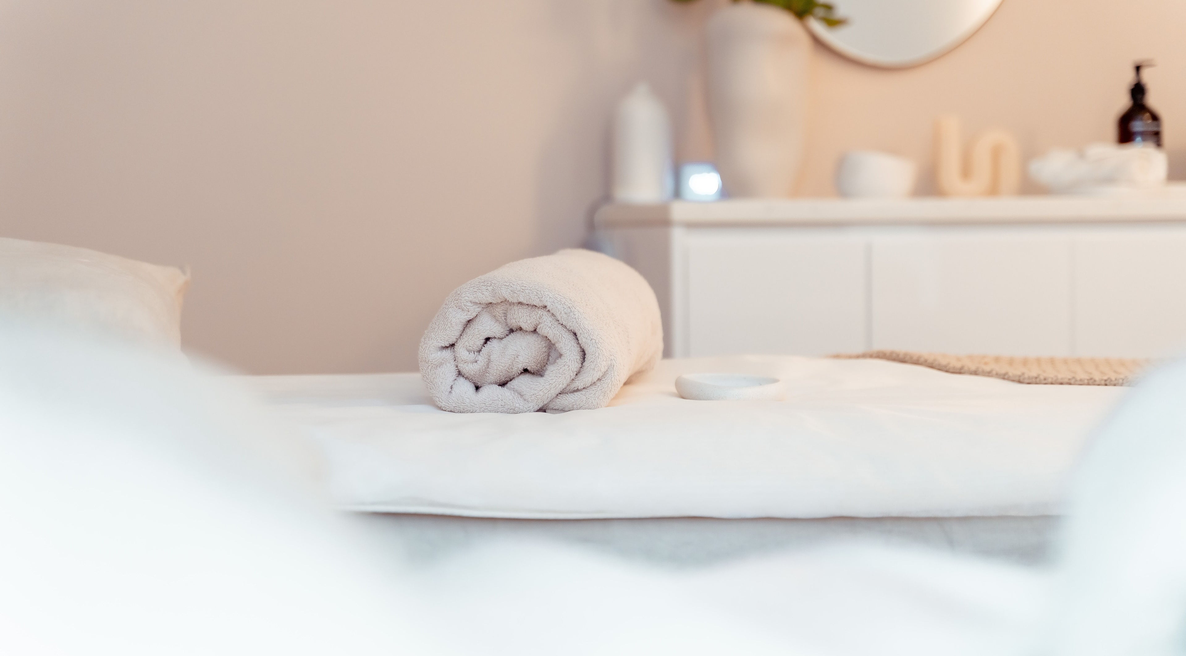 Luxe towel setup in Atma Wellbeing, Dee Why, New South Wales, AU, enhancing relaxation ambiance.
