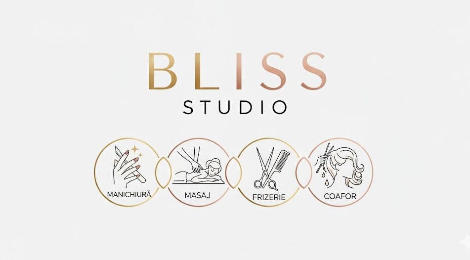 Bliss Studio Panciu logo cu manichiură, masaj, frizerie și coafor.