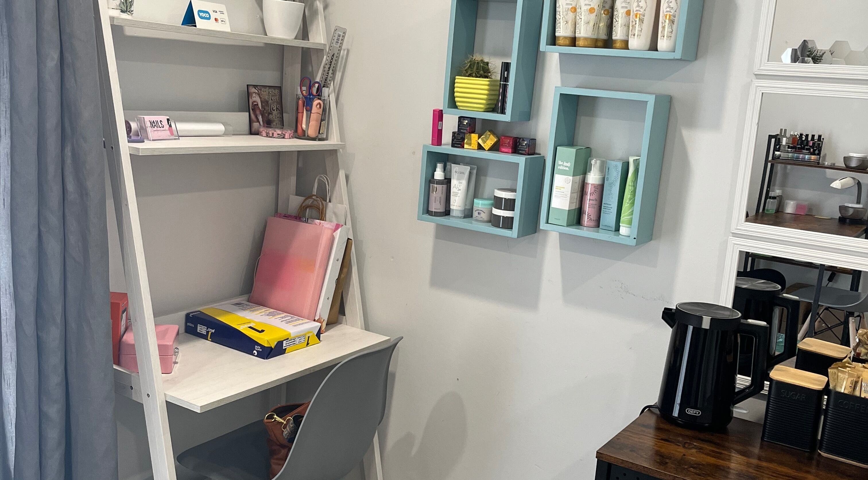 Stylish interior at Lau Mel Beauty, Benoni, Gauteng, ZA with beauty products and cozy setup.