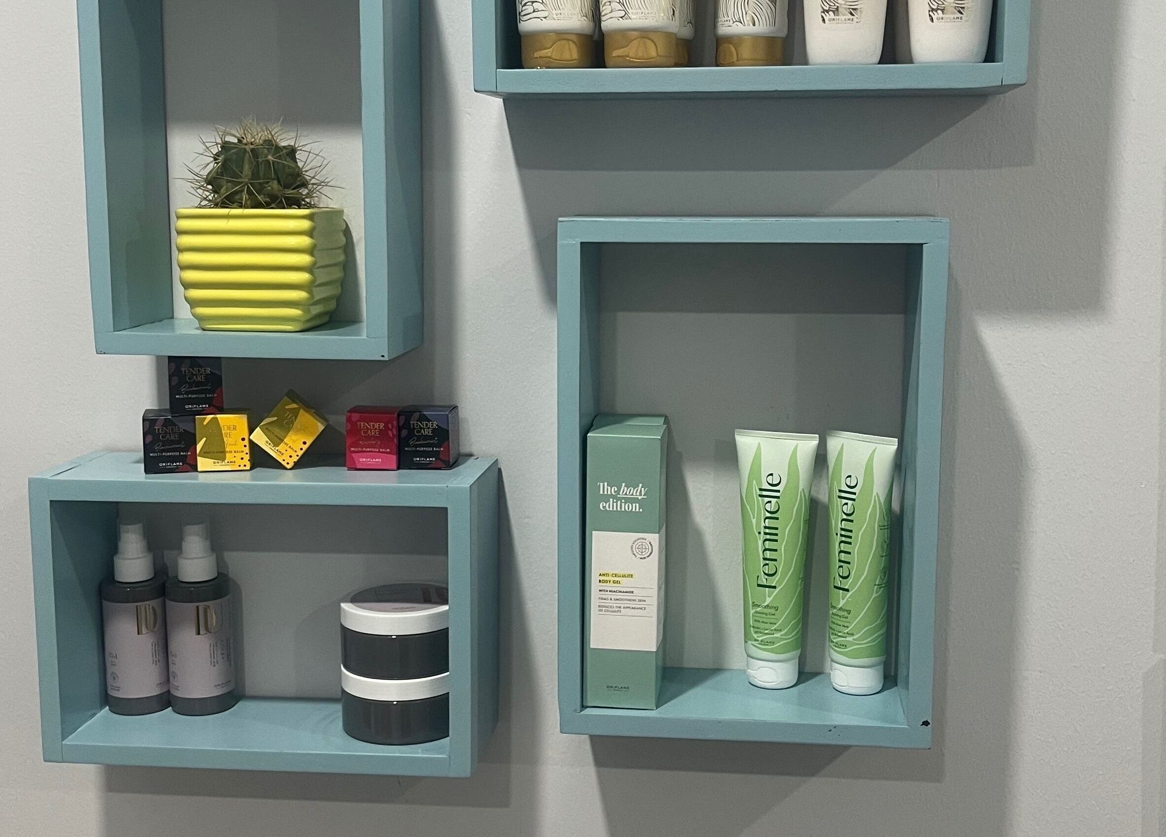 Stylish product shelves at Lau Mel Beauty in Benoni, Gauteng, ZA showcase beauty and wellness essentials.