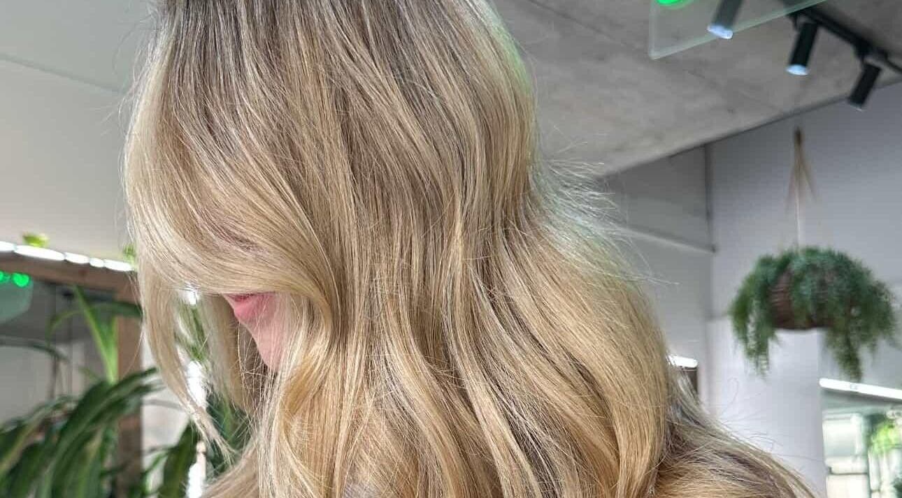 Close-up of flowing blonde hair at Movement Not Just Hair, Surry Hills, New South Wales, AU.