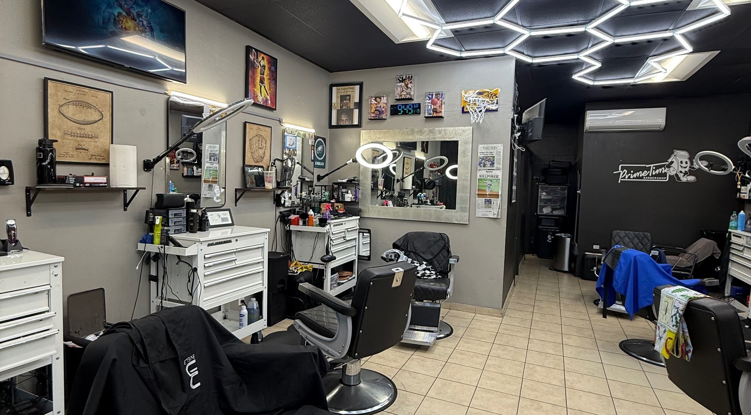 Stylish interior of Barber Shaun in Burbank, California, US, showcasing modern decor and professional equipment.
