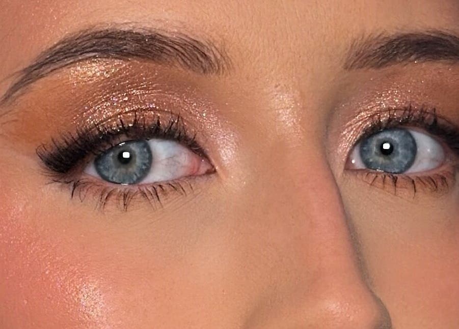 Close-up of shimmering eye makeup by Makeupbykian in Liverpool, England, GB.