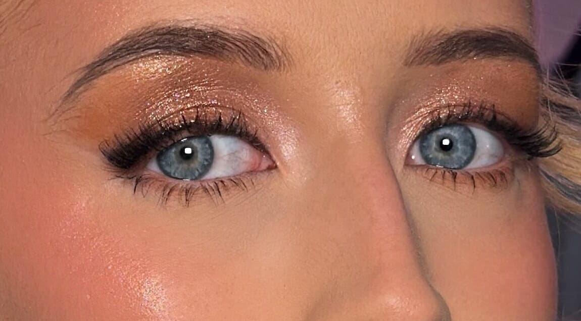 Close-up of shimmering eye makeup by Makeupbykian in Liverpool, England, GB.