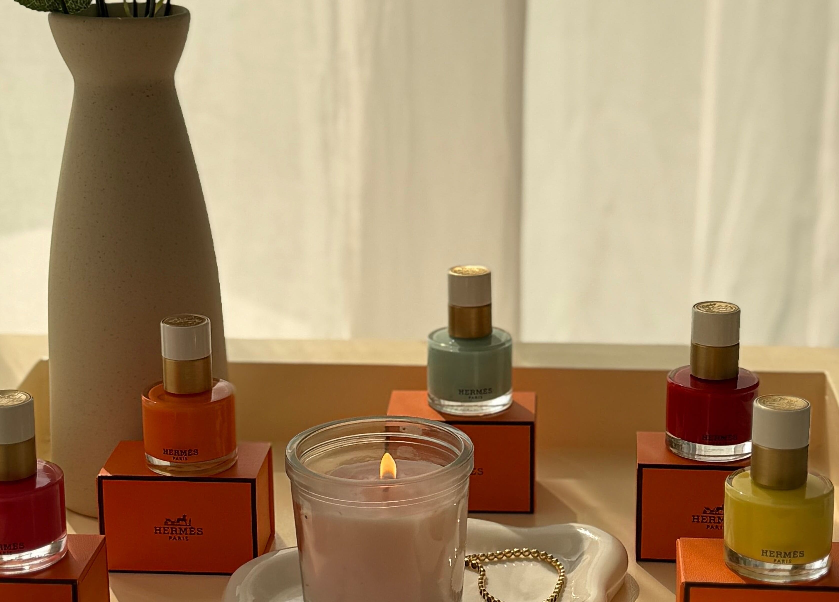 Luxurious nail polish display at Nahé Beauty Home Service Salon in Dubai, AE.