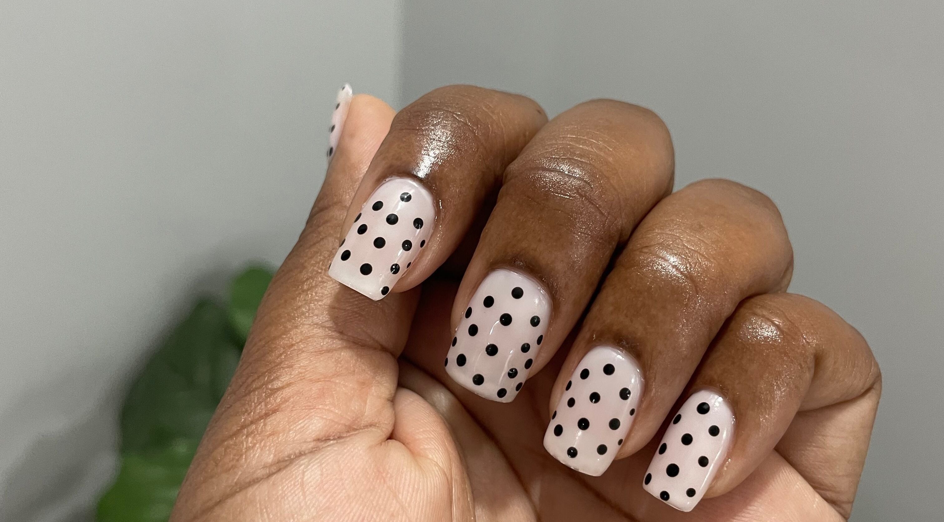 Polka dot nail design showcased at The Gel Nook, Portmore, St. Catherine Parish, JM.