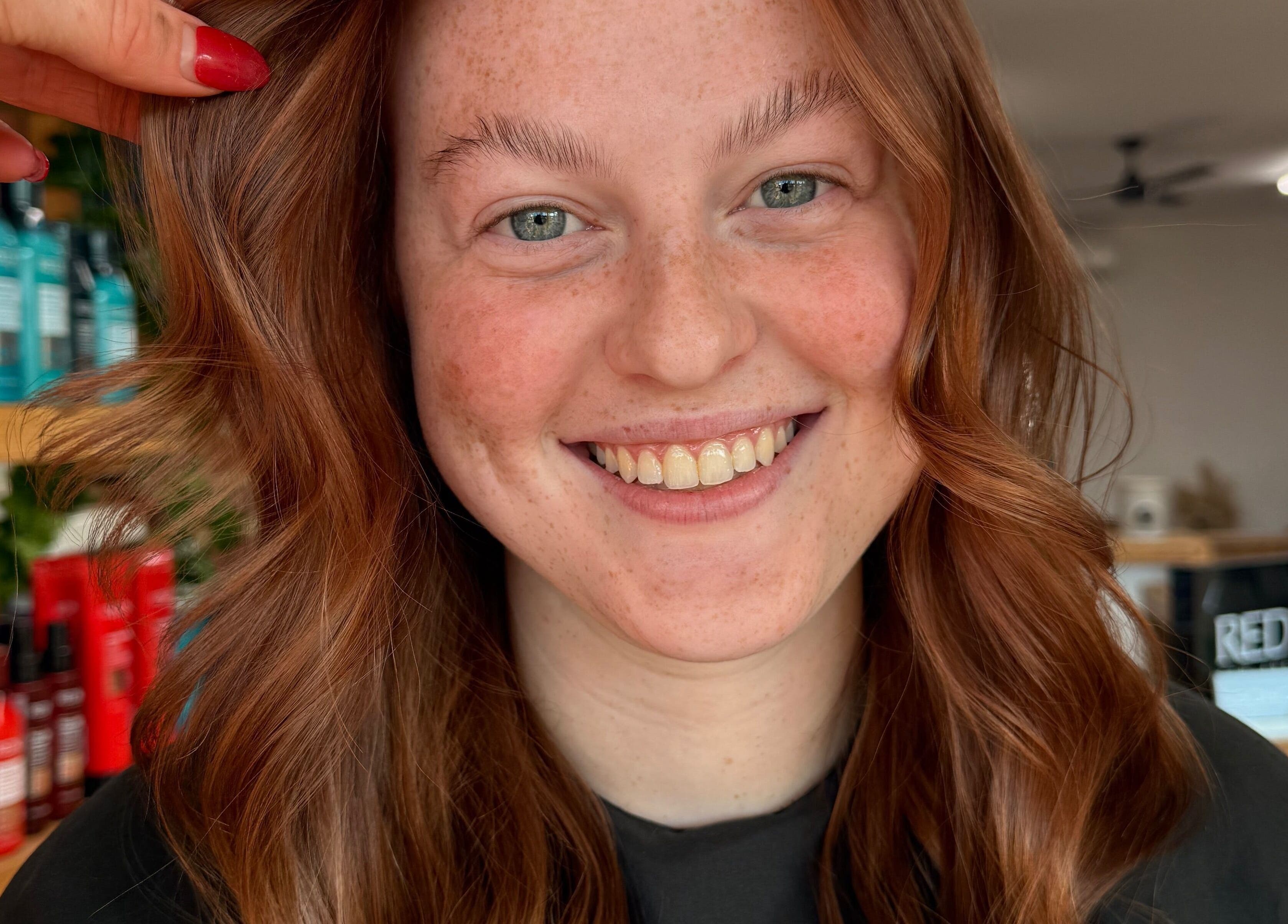 Smiling customer with styled hair at Hair by Liv Ralph, Warragul, Victoria, AU salon.
