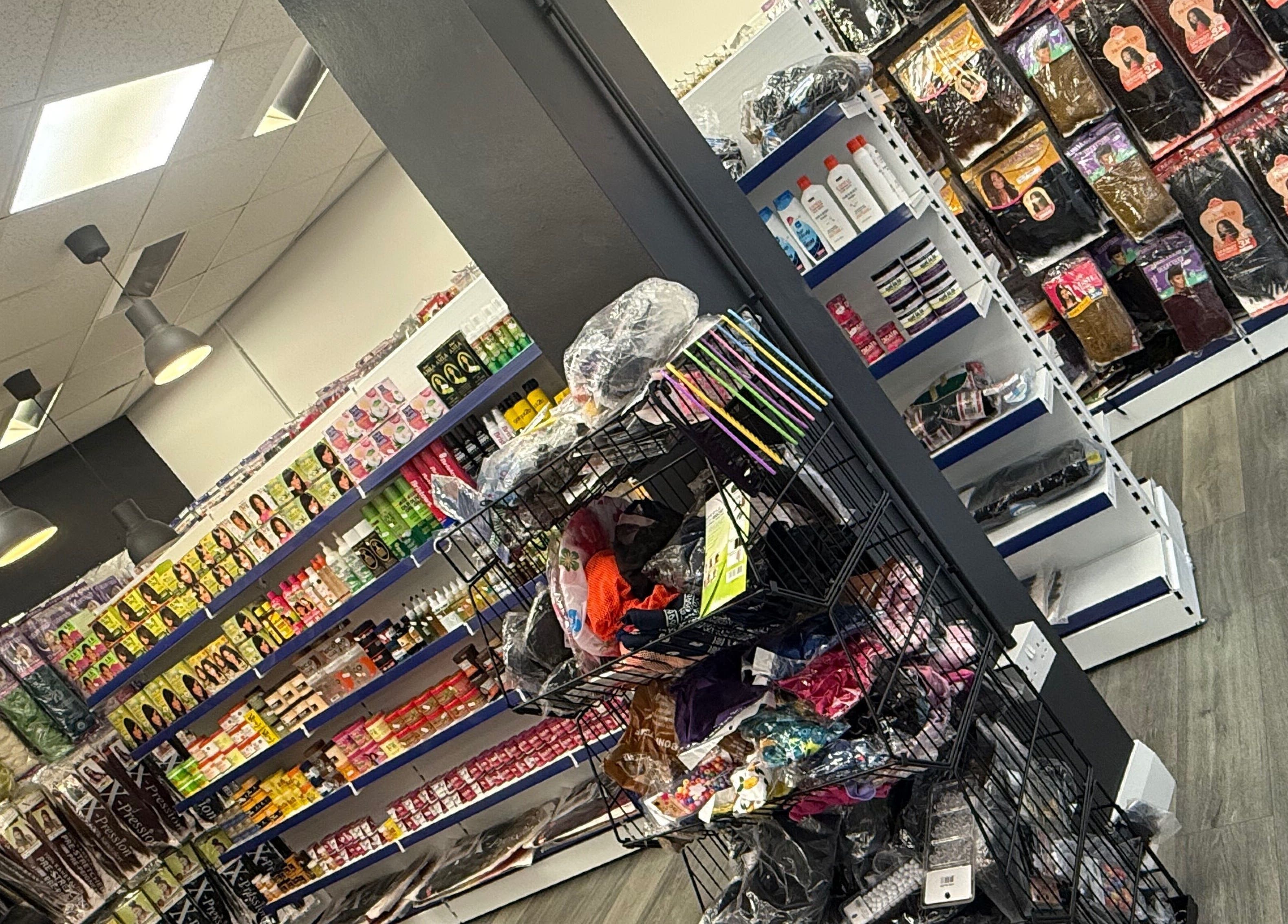 Bim-Gold hair and beauty salon interior showing products in Huddersfield, England, GB.