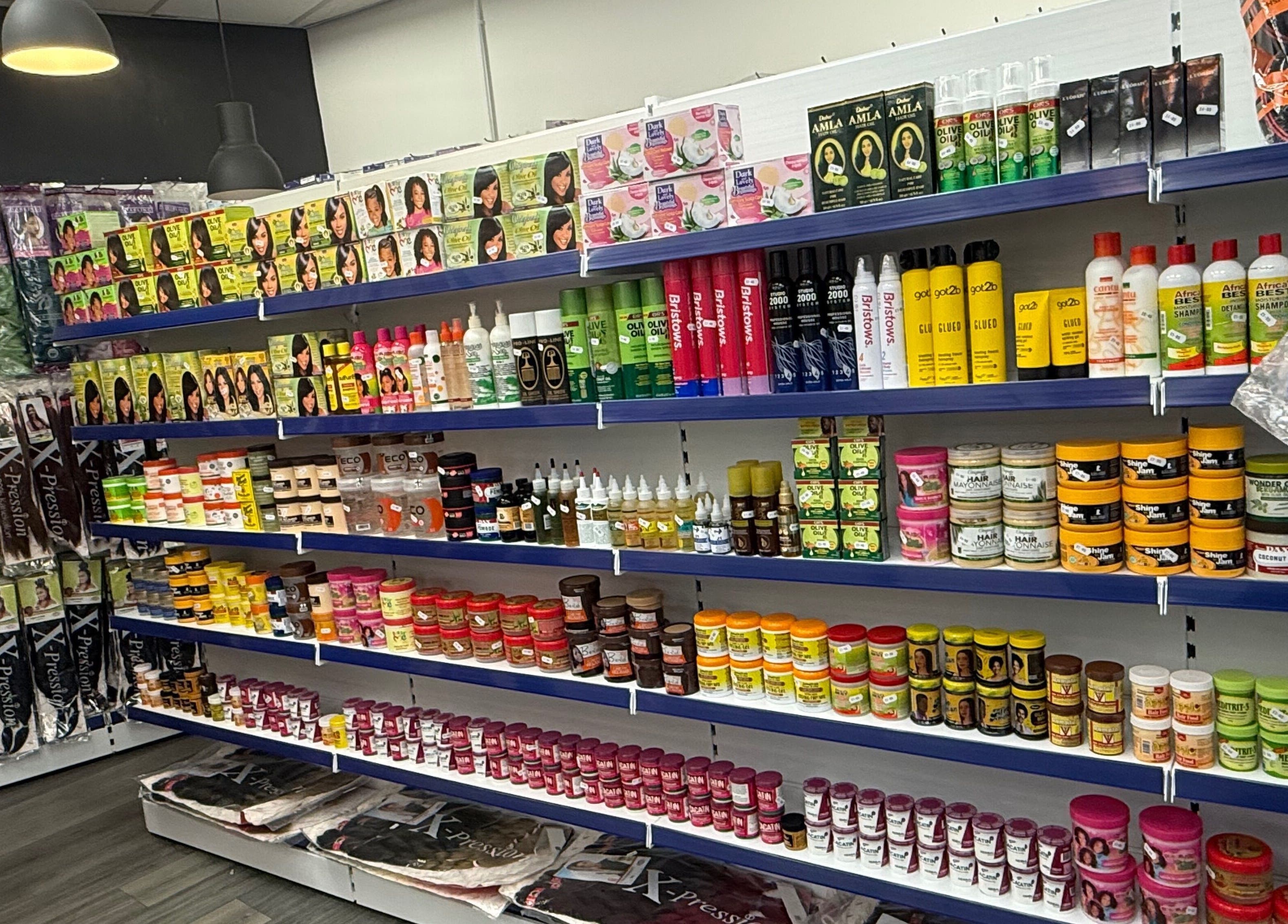 Wide range of hair and beauty products at Bim-Gold salon, Huddersfield, England, GB.