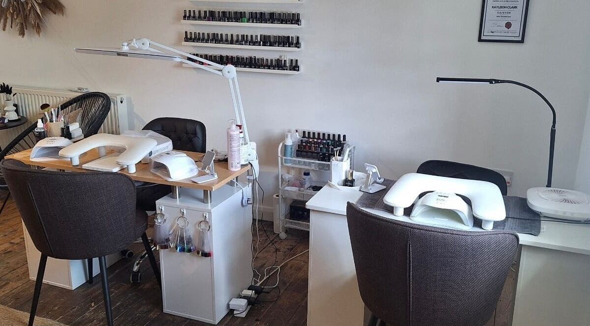 Cozy nail station at Chelsea Louise, Caistor, England, GB, equipped for a relaxing beauty experience.
